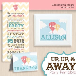 HOT AIR BALLOON Graduation Party Printable Package in Coral Instant Download image 5