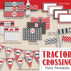 TRACTOR CROSSING Baby Shower Printable Package in Red and Charcoal Gray Editable Instant Download image 2
