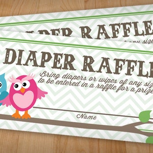 OWL Diaper Raffle Ticket in Pink and Teal Instant Printable Download image 1