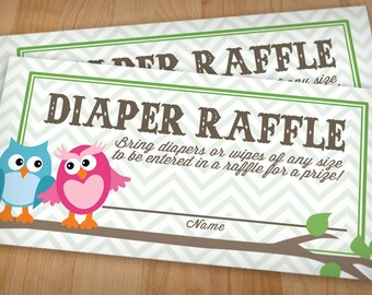 OWL Diaper Raffle Ticket in Pink and Teal- Instant Printable Download