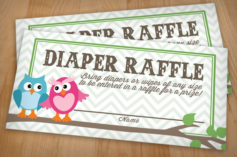 OWL Diaper Raffle Ticket in Pink and Teal Instant Printable Download image 1