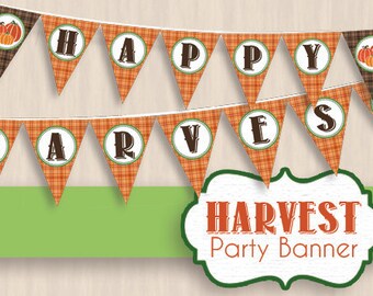HAPPY HARVEST Pumpkin Party Banner- Instant Printable Download