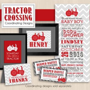TRACTOR CROSSING Baby Shower Printable Package in Red and Charcoal Gray Editable Instant Download image 5