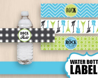 GUITAR Water Bottle Label Wrappers & Decorative Bands in Lime Green and Turquoise Aqua Blue- Instant Printable Download