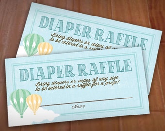 HOT AIR BALLOON Diaper Raffle Printable Ticket in Seafoam Green and Teal- Instant Download