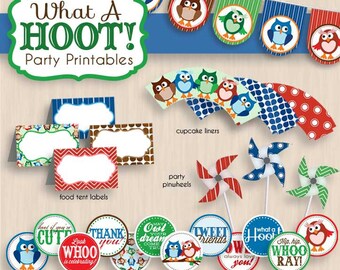 BABY OWL Shower Printable Package in Red and Blue- Instant Download