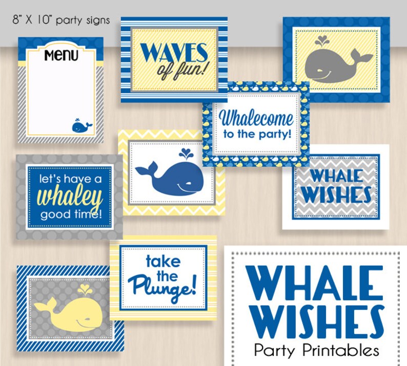 WHALE WISHES Birthday Printable Package Instant Download image 3