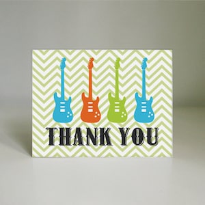 ROCK GITARRE Dankeskarte in Türkis Aqua Blau, Lindgrün und Orange - Sofortiger download