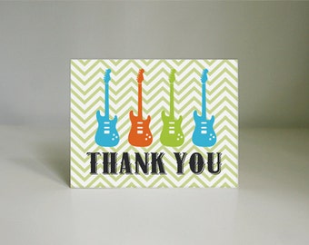 Biglietto di ringraziamento per CHITARRA ROCK in turchese acqua blu, verde lime e arancione - Download stampabile istantaneo
