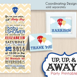 HOT AIR BALLOON Baby Shower Printable Package in Red and Navy Blue Instant Editable Download image 5