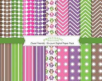 Pacchetto di carta OWL in rosa e viola - Download stampabile istantaneo