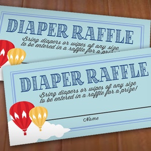 HOT AIR BALLOON Diaper Raffle Printable Ticket in Red and Navy Blue Instant Download image 1