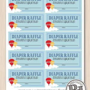 HOT AIR BALLOON Diaper Raffle Printable Ticket in Red and Navy Blue Instant Download image 2