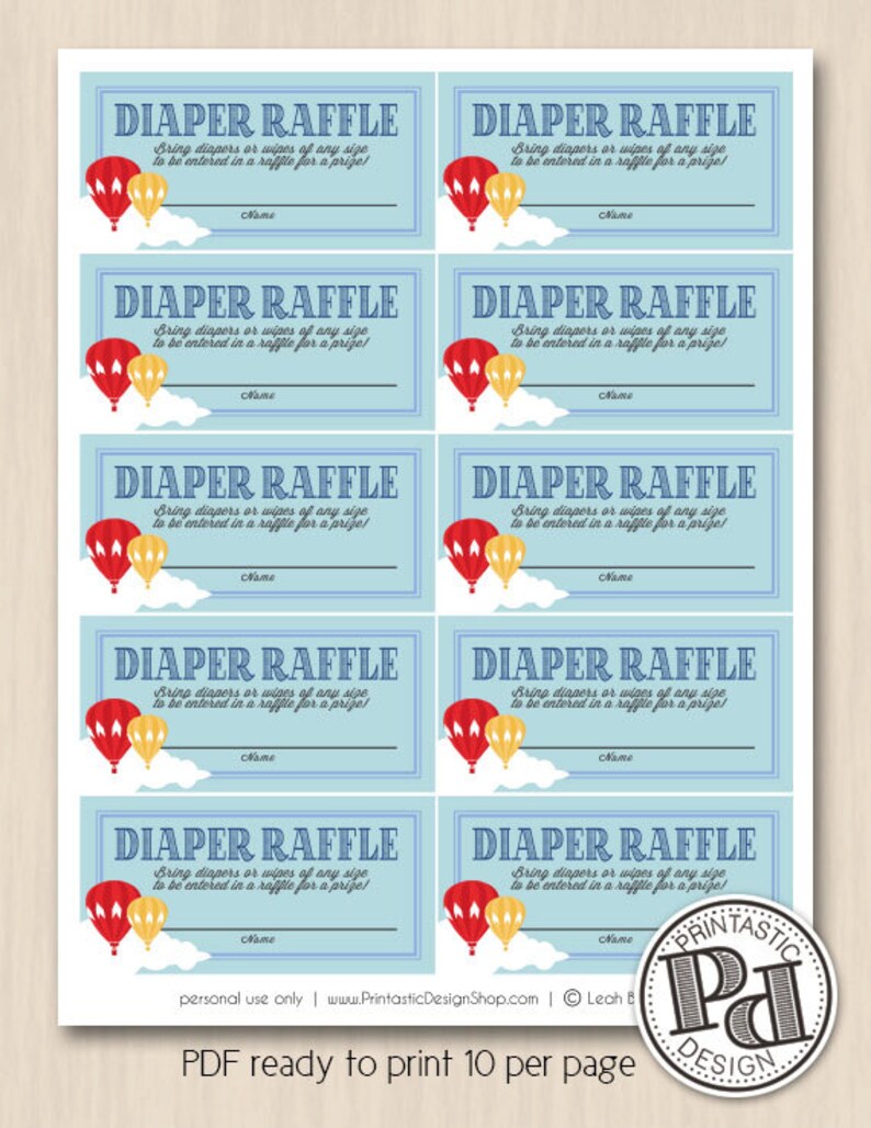 HOT AIR BALLOON Diaper Raffle Printable Ticket in Red and Navy Blue Instant Download image 2