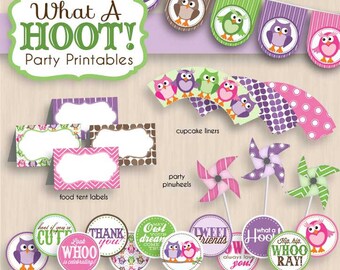 OWL Birthday Party Printable Package in Purple & Pink- Instant Download