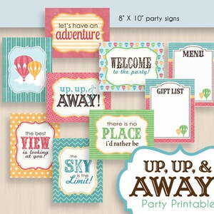 HOT AIR BALLOON Birthday Party Printable Package in Vintage Rainbow Editable Instant Download image 3