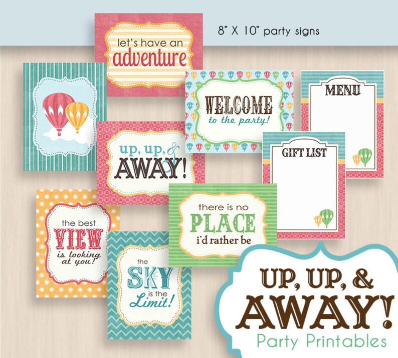 HOT AIR BALLOON Birthday Party Printable Package in Vintage Rainbow Editable Instant Download image 3