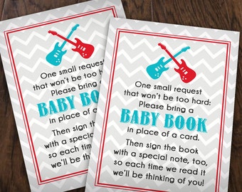 PORTA UN LIBRO Scheda inserto per chitarra Baby Shower in turchese acqua blu, rosso e nero - Download stampabile istantaneo