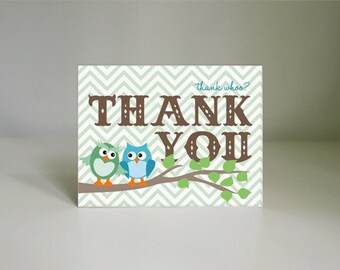 OWL Thank You Card in Seafoam Green and Teal- Instant Printable Download