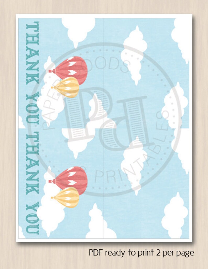 HOT AIR BALLOON Printable Thank You Card in Coral Instant - Etsy