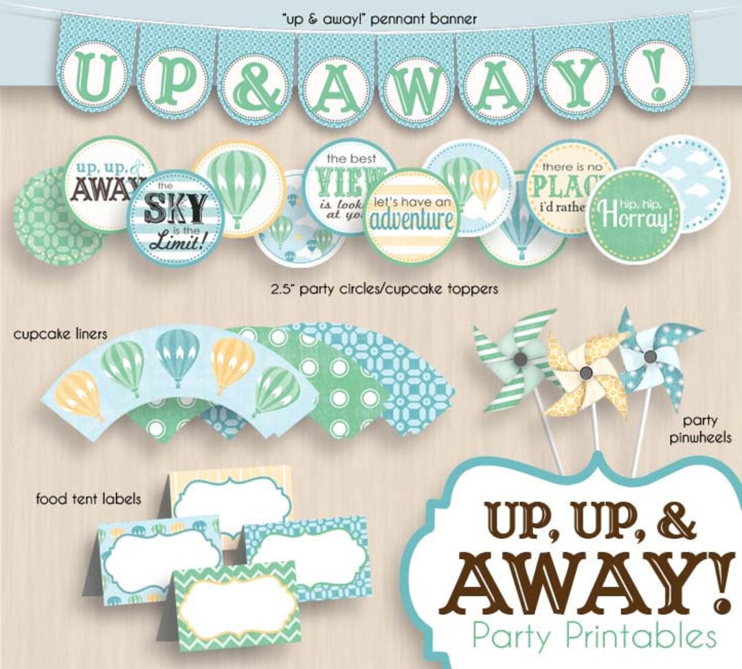 HOT AIR BALLOON Baby Shower Printable Package in Seafoam Green and Teal ...