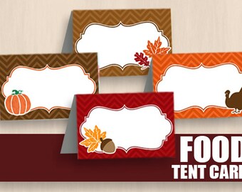 THANKSGIVING TENT CARDS and labels- Instant Editable Printable pdf Download