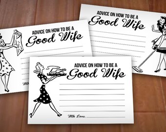 RETRO HOUSEWIFE 4X6 Advice Cards for Bridal Shower- Instant Printable Download