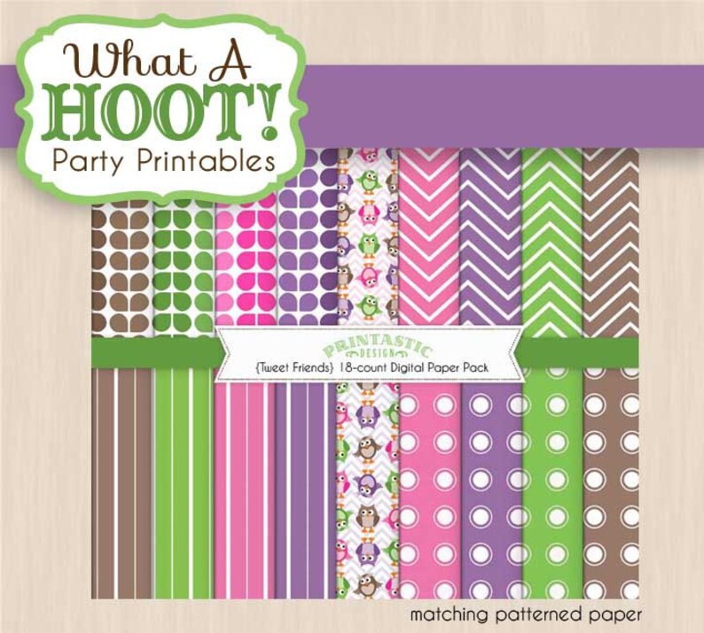 OWL Birthday Party Printable Package in Purple &amp; Pink Instant | Etsy