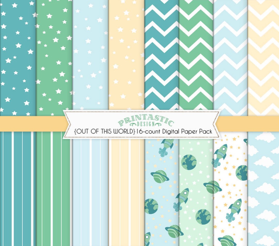ROCKET Scrapbooking Paper Pack in Seafoam Green and Teal Etsy