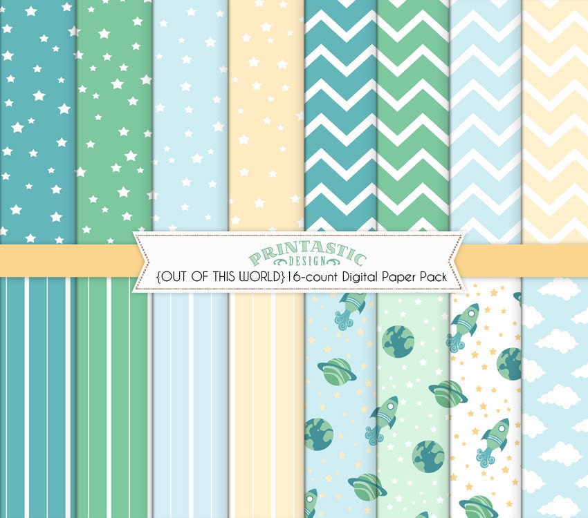 Rocket Scrapbooking Paper Pack In Seafoam Green And Teal Etsy
