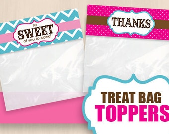 TREAT BAG TOPPERS in Pink and Teal- Instant Printable Download