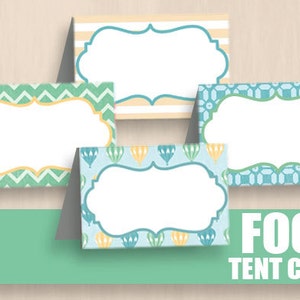 Etiquetas BALLOON FOOD TENT em Seafoam Green e Teal - Download instantâneo editável para impressão