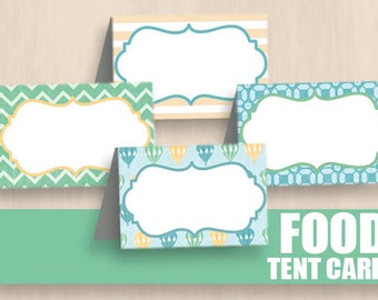 BALLOON FOOD TENT Labels in Seafoam Green and Teal- Instant Editable Printable Download