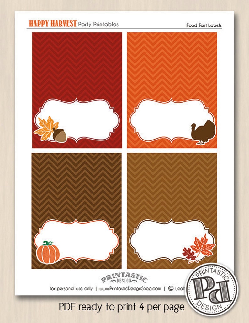 THANKSGIVING TENT CARDS and Labels Instant Editable Printable - Etsy