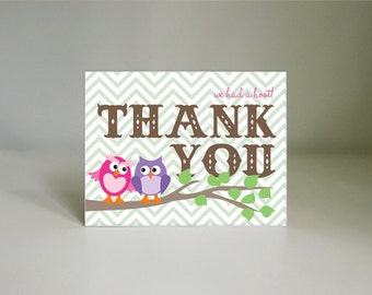 OWL Thank You Card in Purple & Pink- Instant Printable Download