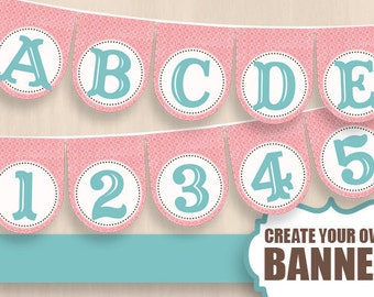 DIY BANNER in Coral and Teal- Instant Printable Download