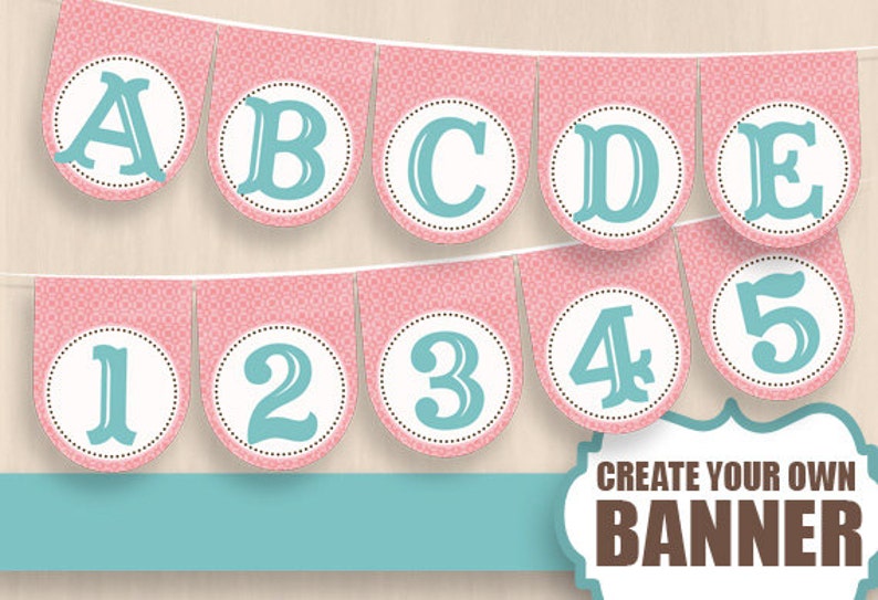 DIY BANNER in Coral and Teal Instant Printable Download image 1