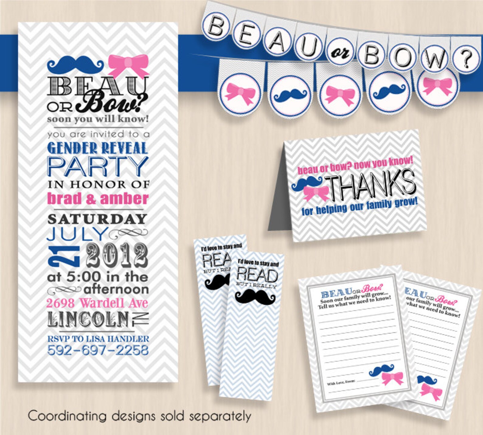 BEAU or BOW RAFFLE Printable Ticket in Pink and Navy - Instant Pdf ...