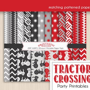 TRACTOR CROSSING Baby Shower Printable Package in Red and Charcoal Gray Editable Instant Download image 4