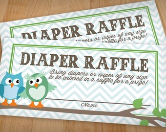 OWL Diaper Raffle Printable Ticket in Seafoam Green and Teal- Instant Download