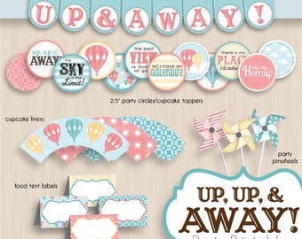HOT AIR BALLOON Baby Shower Printable Package in Coral- Instant Download