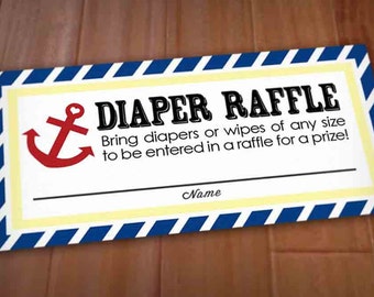 NAUTICAL Diaper Raffle Ticket in Red and Navy Blue- Instant Printable Download