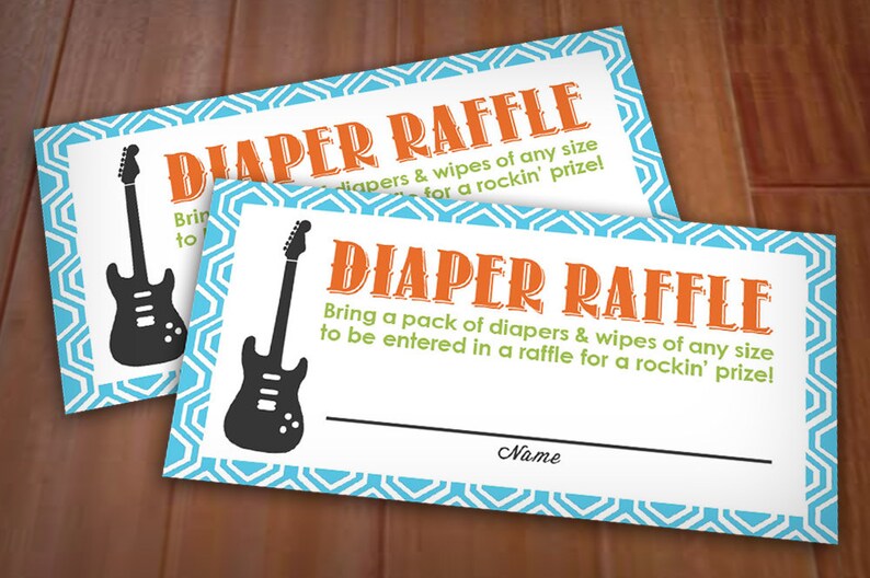 Turquoise Raffle Ticket GUITAR Diaper Raffle Printable Ticket in Turquoise Aqua Blue, Lime ...