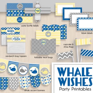 WHALE WISHES Birthday Printable Package Instant Download image 2