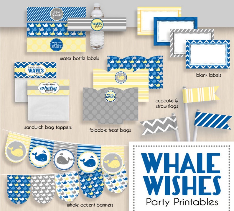 WHALE WISHES Birthday Printable Package Instant Download image 2