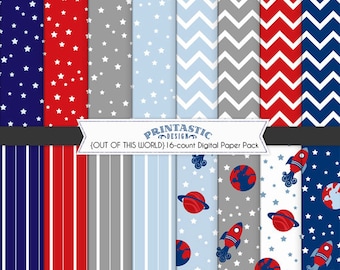 ROCKET Scrapbooking Paper Pack in Navy and Red- Instant Download