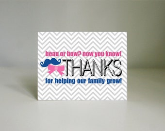 BEAU or BOW Printable Thank You Card- Instant Download