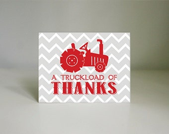 TRACTOR Thank You Card in Red and Gray- Instant Printable Download