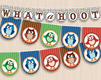 OWL Party Banner in Navy and Red- Instant Printable Download