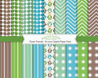 OWL Paper Pack in Seafoam Green and Teal- Instant Printable Download